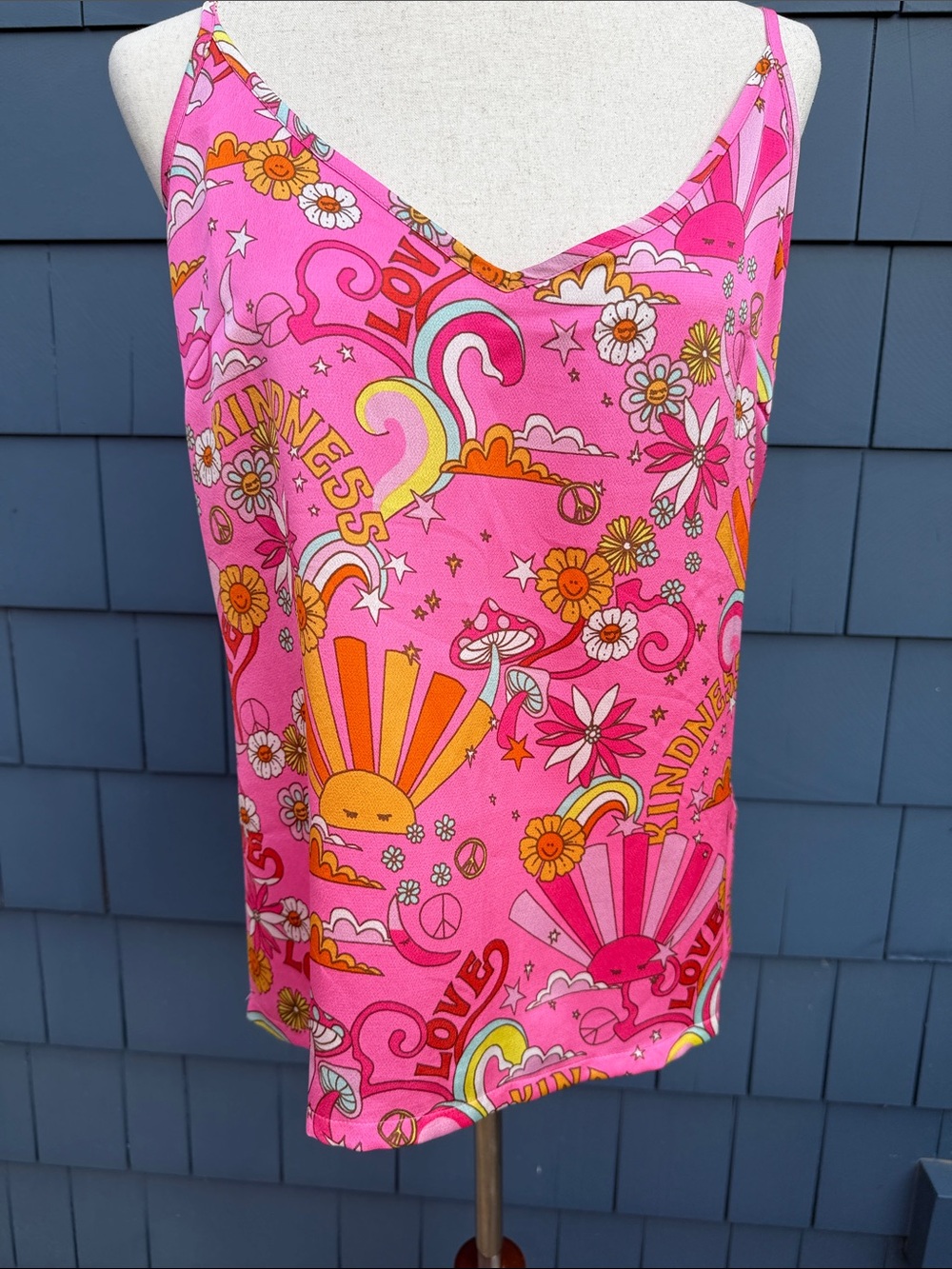 Never Fully Dressed Pink Retro Floral Rainbow Tank Top M NWOT